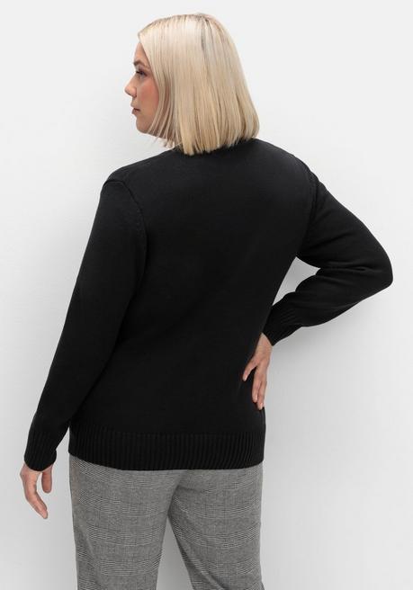 Sheego Strickjacke Mit V-Ausschnitt Und Knöpfen, Tailliert - Schwarz Sheego