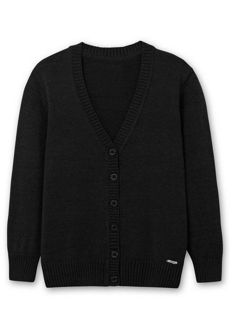 Sheego Strickjacke Mit V-Ausschnitt Und Knöpfen, Tailliert - Schwarz Sheego