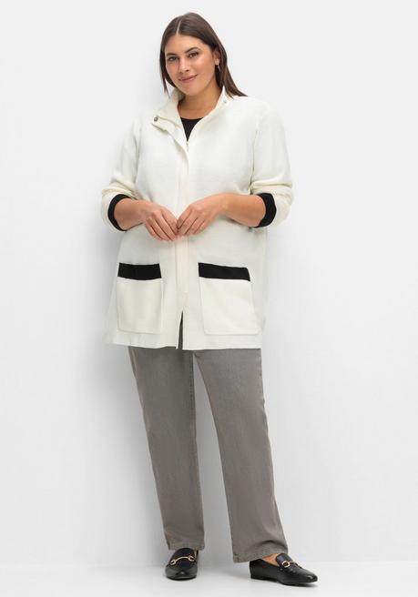 Sheego Strickjacke Mit Verdecktem Zipper Und Kontrastdetails - Ecru Sheego