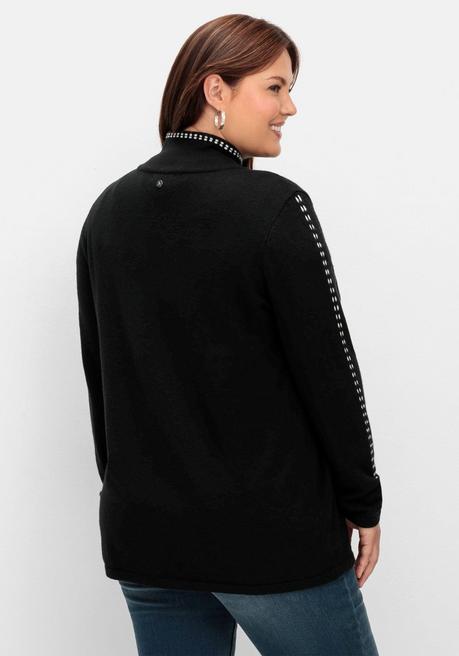 Sheego Strickjacke Mit Zierstichen Und Stehkragen - Schwarz Sheego