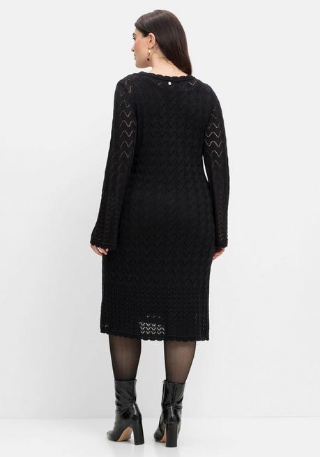Sheego Strickkleid Im Ajourmuster Und In Wickeloptik - Schwarz Sheego