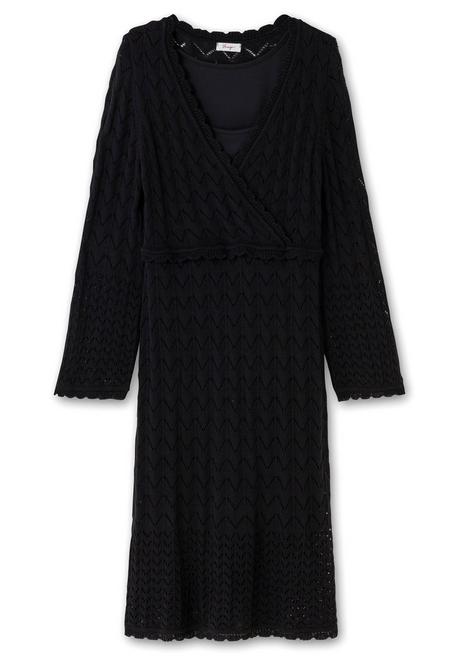 Sheego Strickkleid Im Ajourmuster Und In Wickeloptik - Schwarz Sheego