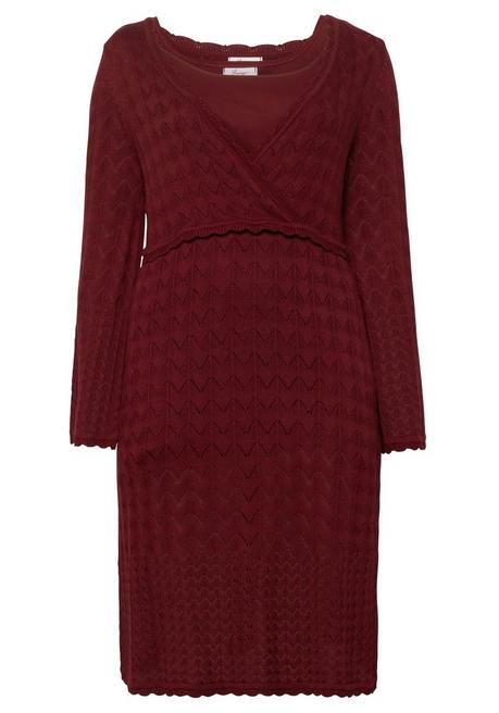 Sheego Strickkleid Im Ajourmuster Und In Wickeloptik - Weinrot Sheego