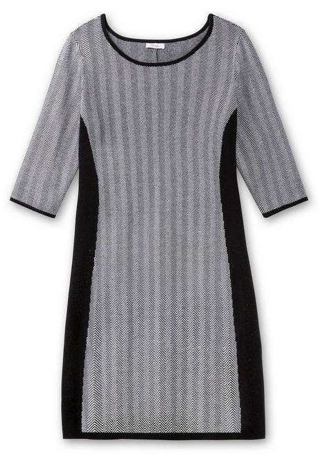Sheego Strickkleid Im Fischgrätmuster, Mit Kontrastdetails - Schwarz-weiß Sheego
