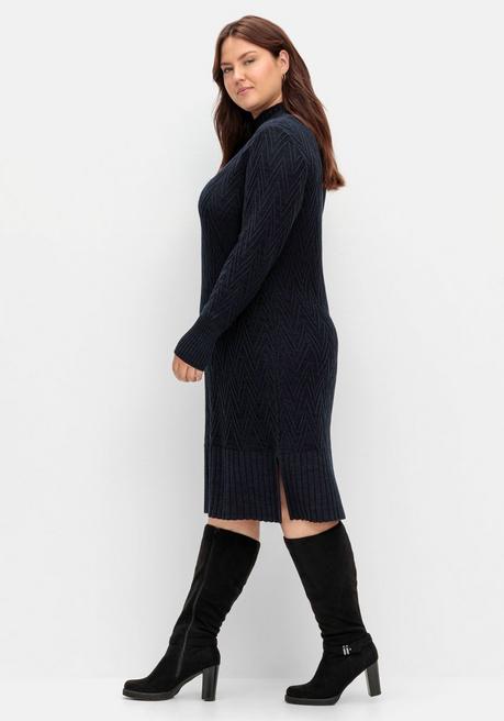 Sheego Strickkleid Im Zickzack-Ajourmuster - Nachtblau Meliert Sheego