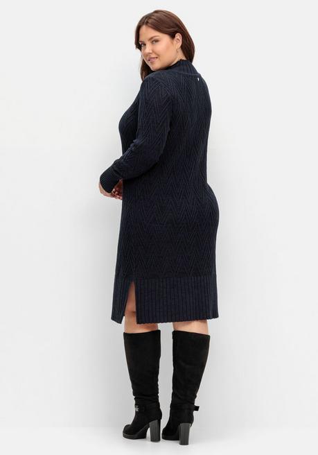 Sheego Strickkleid Im Zickzack-Ajourmuster - Nachtblau Meliert Sheego