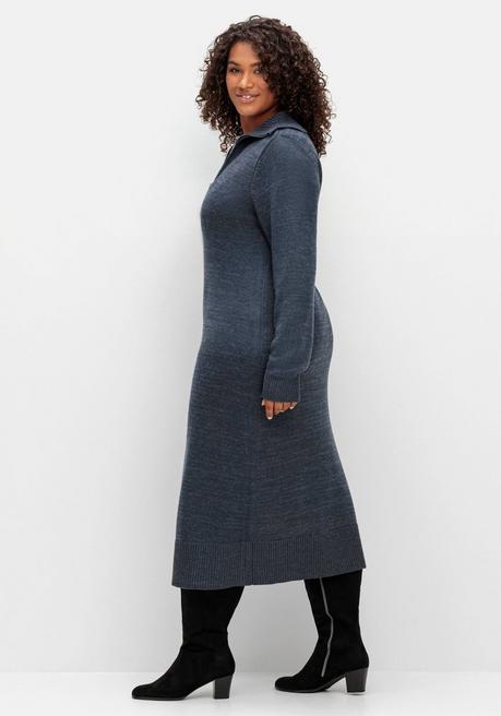 Sheego Strickkleid In Midilänge, Mit Troyerkragen - Nachtblau Meliert Sheego