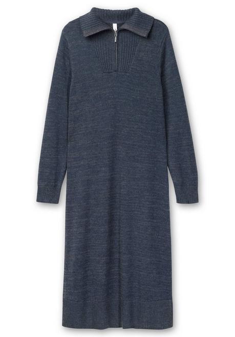 Sheego Strickkleid In Midilänge, Mit Troyerkragen - Nachtblau Meliert Sheego
