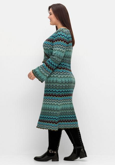 Sheego Strickkleid In Wickeloptik, Mit Unterkleid - Dunkeloliv Gemustert Sheego