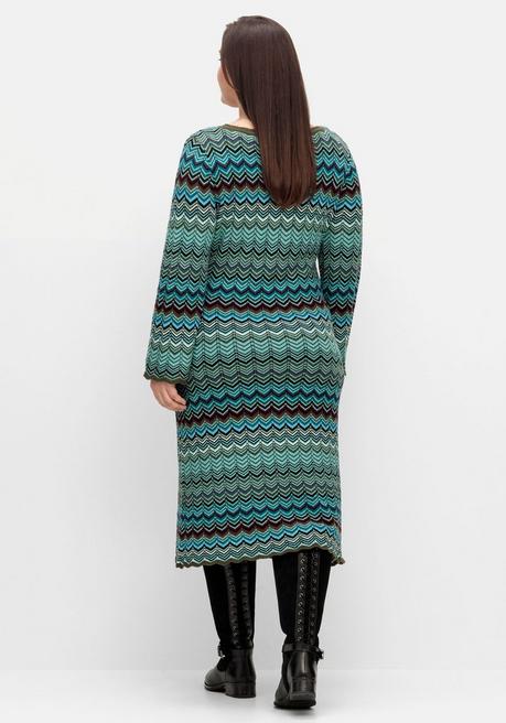 Sheego Strickkleid In Wickeloptik, Mit Unterkleid - Dunkeloliv Gemustert Sheego