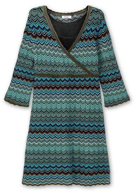 Sheego Strickkleid In Wickeloptik, Mit Unterkleid - Dunkeloliv Gemustert Sheego