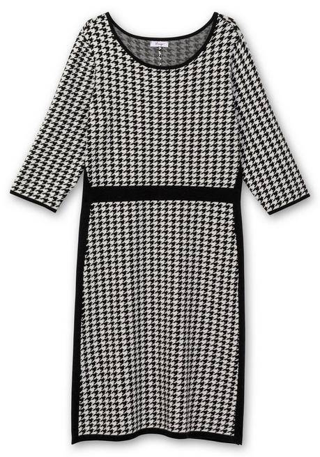 Sheego Strickkleid Mit Hahnentrittmuster, Taillierte Form - Schwarz-weiß Sheego
