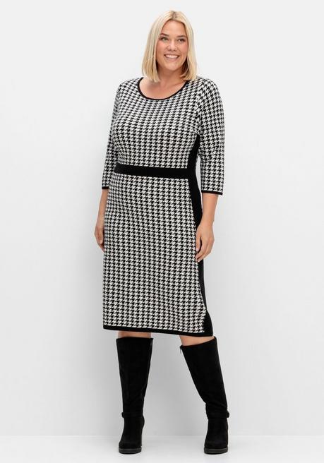 Sheego Strickkleid Mit Hahnentrittmuster, Taillierte Form - Schwarz-weiß Sheego
