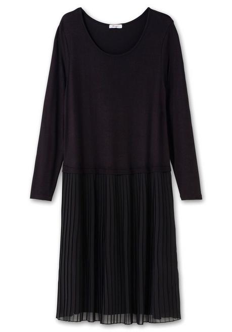 Sheego Strickkleid Mit Plisseerock Aus Chiffon - Schwarz Sheego