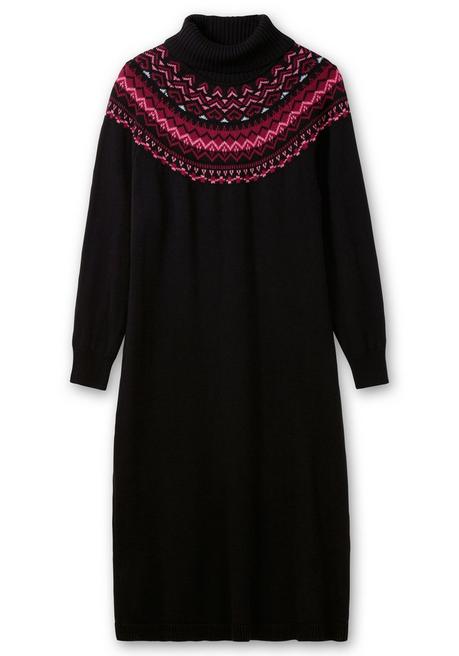 Sheego Strickkleid Mit Rollkragen Und Norwegermuster - Schwarz Sheego