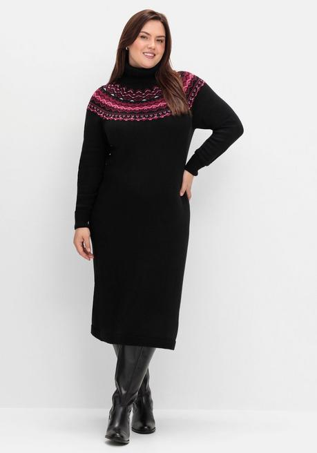 Sheego Strickkleid Mit Rollkragen Und Norwegermuster - Schwarz Sheego