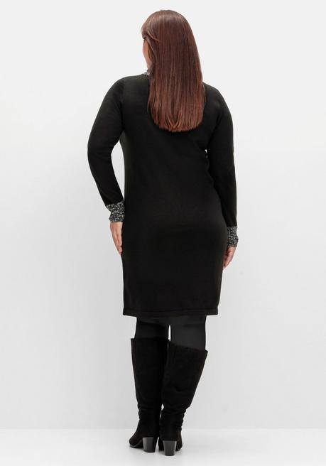 Sheego By Joe Browns Strickkleid Mit Schalkragen Und Kontrastdetails - Schwarz Sheego