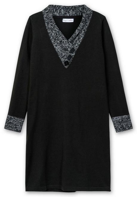 Sheego By Joe Browns Strickkleid Mit Schalkragen Und Kontrastdetails - Schwarz Sheego