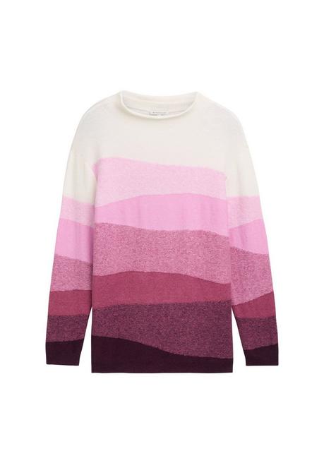 TOM TAILOR Plus Strickpullover In Colourblocking-Optik - Beere Gemustert Sheego