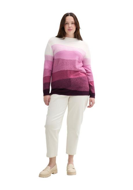 TOM TAILOR Plus Strickpullover In Colourblocking-Optik - Beere Gemustert Sheego