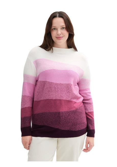 TOM TAILOR Plus Strickpullover in Colourblocking-Optik - beere gemustert sheego