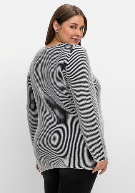 Sheego Strickpullover In Zweifarbiger Rippoptik - Nachtblau Meliert Sheego