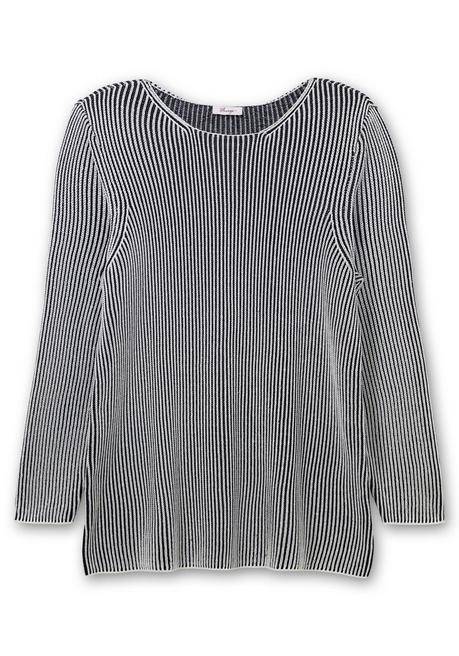 Sheego Strickpullover In Zweifarbiger Rippoptik - Nachtblau Meliert Sheego