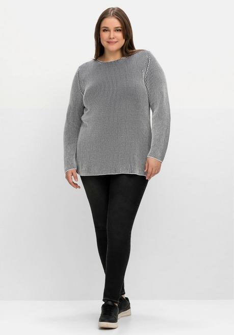 Sheego Strickpullover In Zweifarbiger Rippoptik - Nachtblau Meliert Sheego