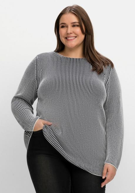 sheego Strickpullover in zweifarbiger Rippoptik - nachtblau meliert sheego