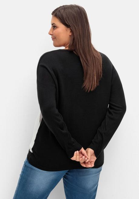 Sheego Strickpullover Mit Glitzer-Intarsienmuster - Schwarz-weiß Gemustert Sheego