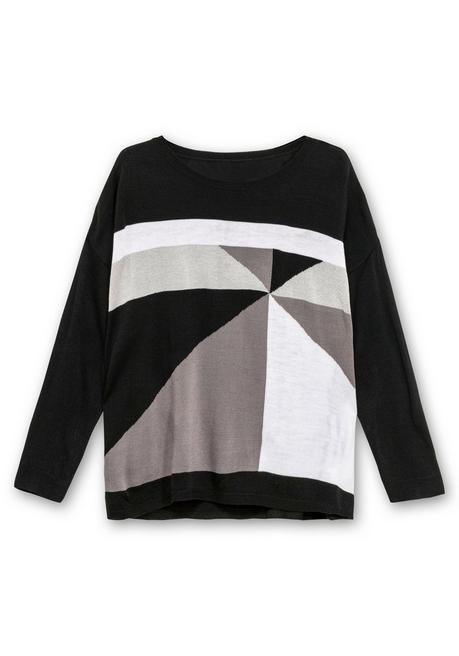 Sheego Strickpullover Mit Glitzer-Intarsienmuster - Schwarz-weiß Gemustert Sheego