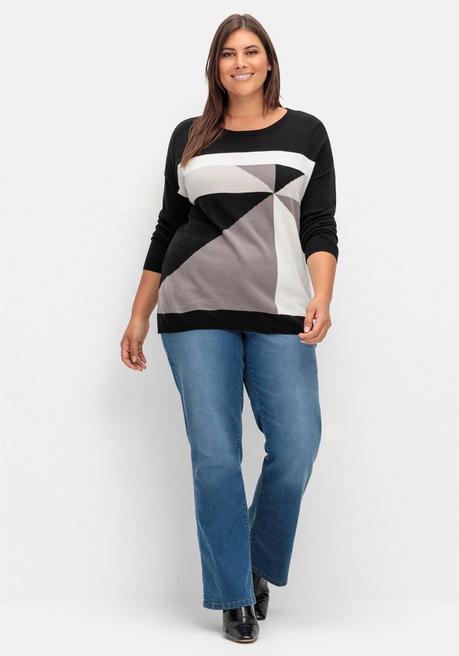 Sheego Strickpullover Mit Glitzer-Intarsienmuster - Schwarz-weiß Gemustert Sheego