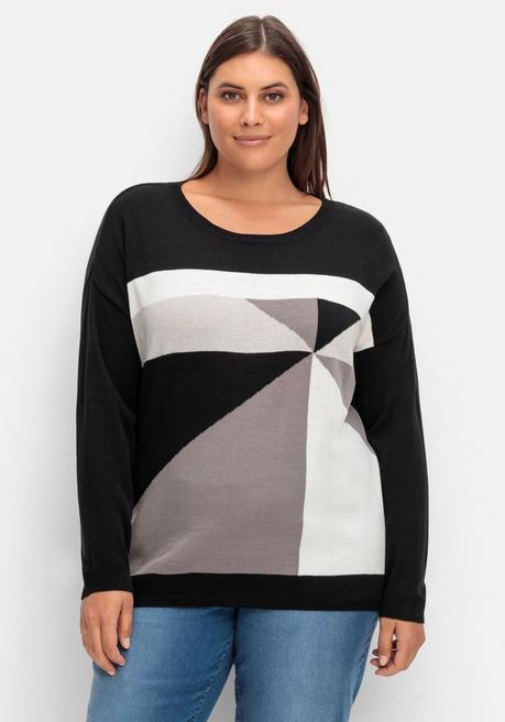 Sheego Strickpullover Mit Glitzer-Intarsienmuster - Schwarz-weiß Gemustert Sheego