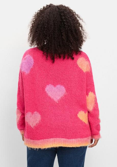 Sheego Loves Miss Goodlife Strickpullover Mit Herz-Intarsien, Im Oversized-Schnitt - Pink Gemustert Sheego