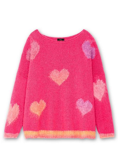 Sheego Loves Miss Goodlife Strickpullover Mit Herz-Intarsien, Im Oversized-Schnitt - Pink Gemustert Sheego