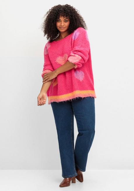 Sheego Loves Miss Goodlife Strickpullover Mit Herz-Intarsien, Im Oversized-Schnitt - Pink Gemustert Sheego