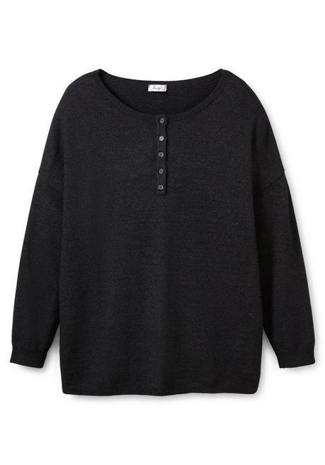 Sheego Strickpullover Mit Knopfleiste, In Warmer Qualität - Schwarz Meliert Sheego