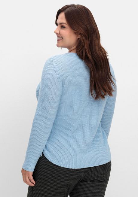 Sheego Strickpullover Mit Rippmuster Und Raffung Seitlich - Eisblau Sheego