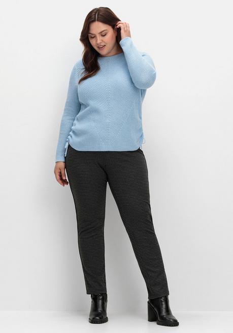 Sheego Strickpullover Mit Rippmuster Und Raffung Seitlich - Eisblau Sheego