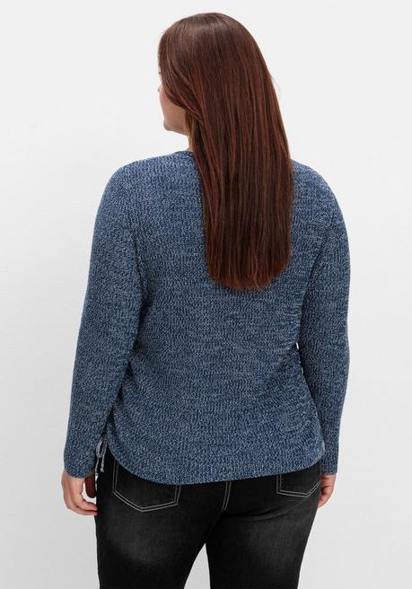 Sheego Strickpullover Mit Rippmuster Und Raffung Seitlich - Dunkelblau Sheego