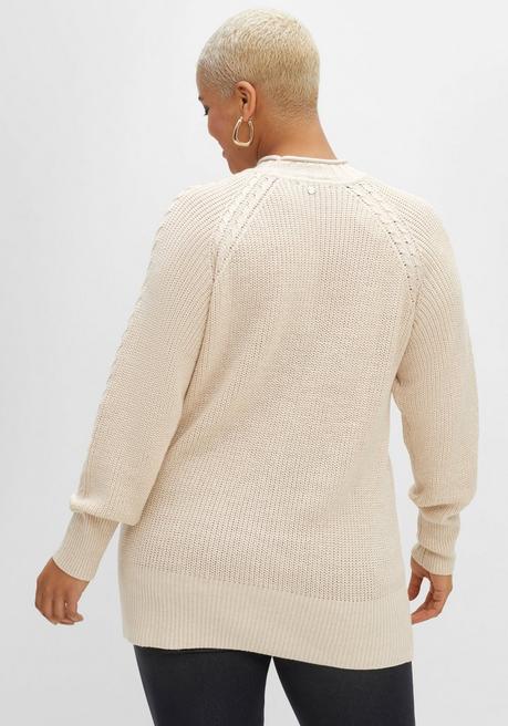 Sheego Strickpullover Mit Zopfmuster Am Raglanärmel - Ecru Meliert Sheego