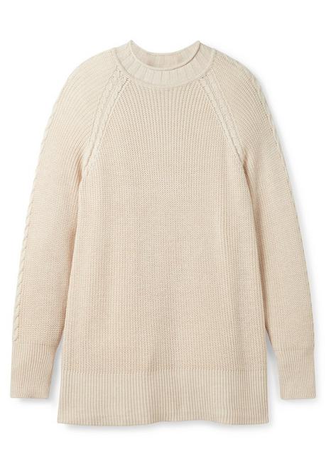 Sheego Strickpullover Mit Zopfmuster Am Raglanärmel - Ecru Meliert Sheego