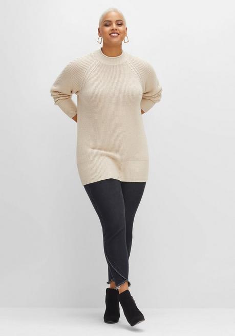 Sheego Strickpullover Mit Zopfmuster Am Raglanärmel - Ecru Meliert Sheego
