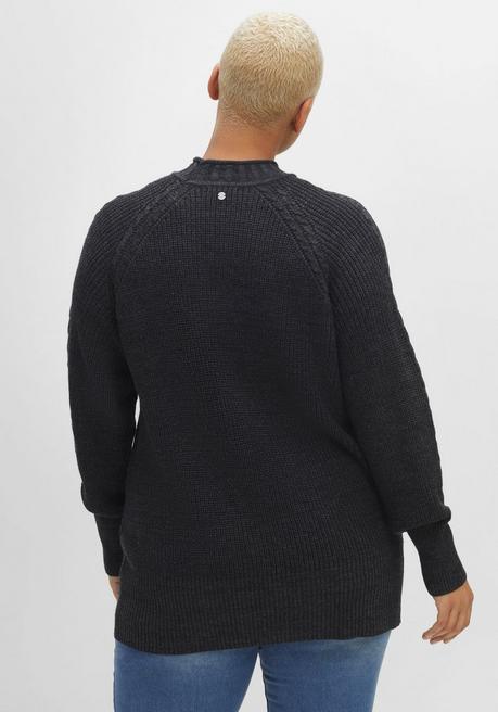 Sheego Strickpullover Mit Zopfmuster Am Raglanärmel - Schwarz Meliert Sheego