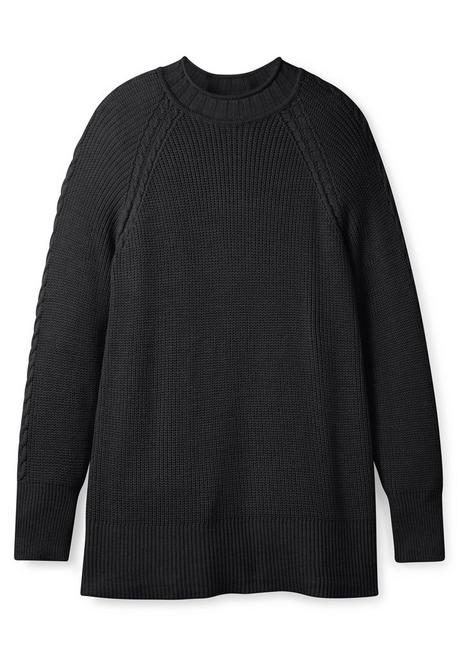 Sheego Strickpullover Mit Zopfmuster Am Raglanärmel - Schwarz Meliert Sheego