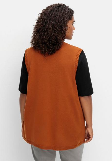 Sheego Strickweste In Offener Form, Mit Taschen - Cognac Sheego