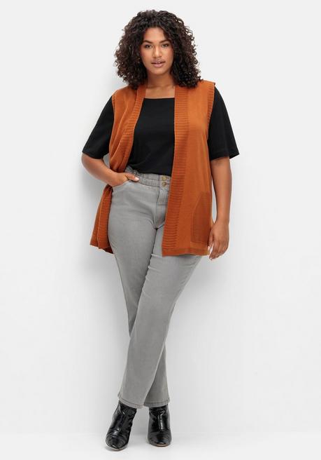 Sheego Strickweste In Offener Form, Mit Taschen - Cognac Sheego