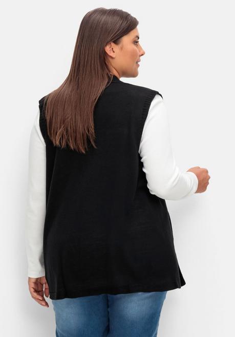 Sheego Strickweste In Offener Form, Mit Taschen - Schwarz Sheego