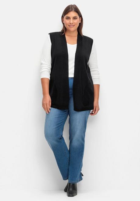 Sheego Strickweste In Offener Form, Mit Taschen - Schwarz Sheego