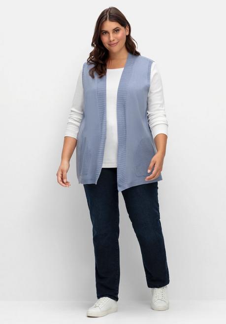 Sheego Strickweste In Offener Form, Mit Taschen - Taubenblau Sheego